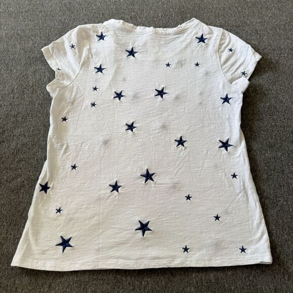 CYNTHIA ROWLEY Blue Stars Embroidered Crew Neck White Tee SMALL Americana - Picture 2 of 6